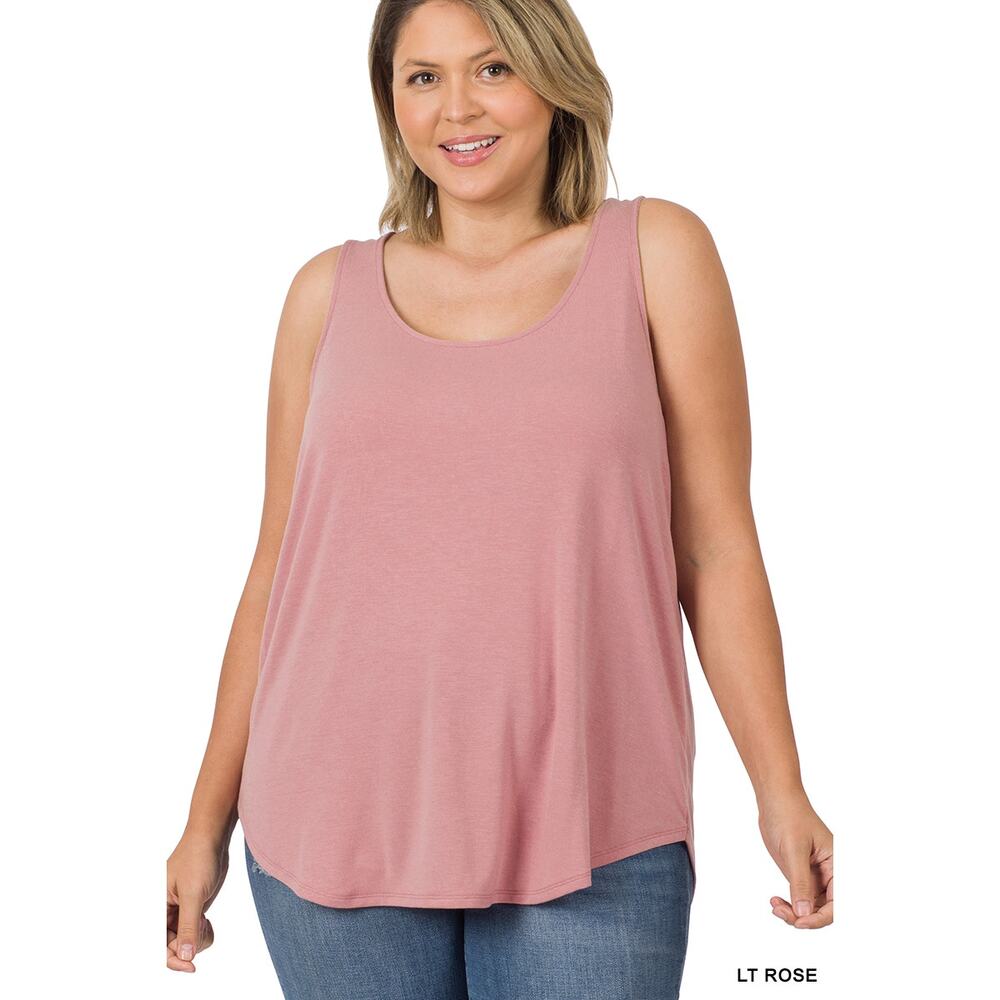 1X Light Rose Scoop Neck Round Hem Tank Top Zenana Plus size comfy cool